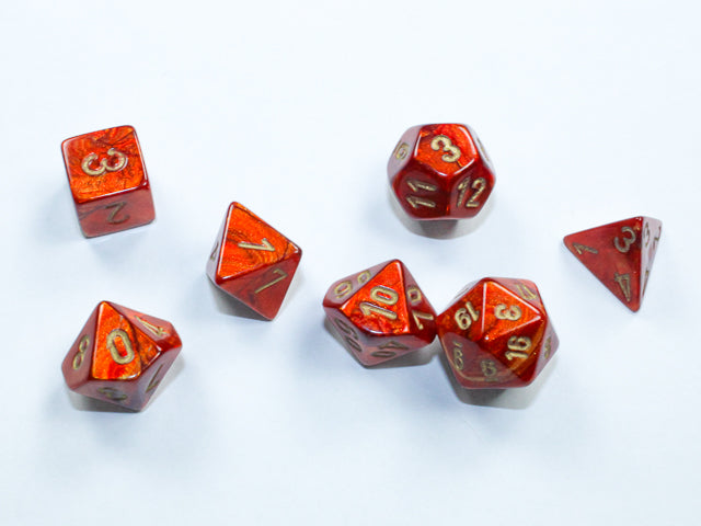 Scarab mini-polyhedral Scarlet/gold 7-Die Set