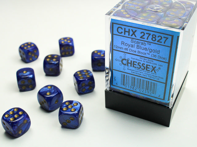 Scarab: 12mm D6 Royal Blue/Gold (36)