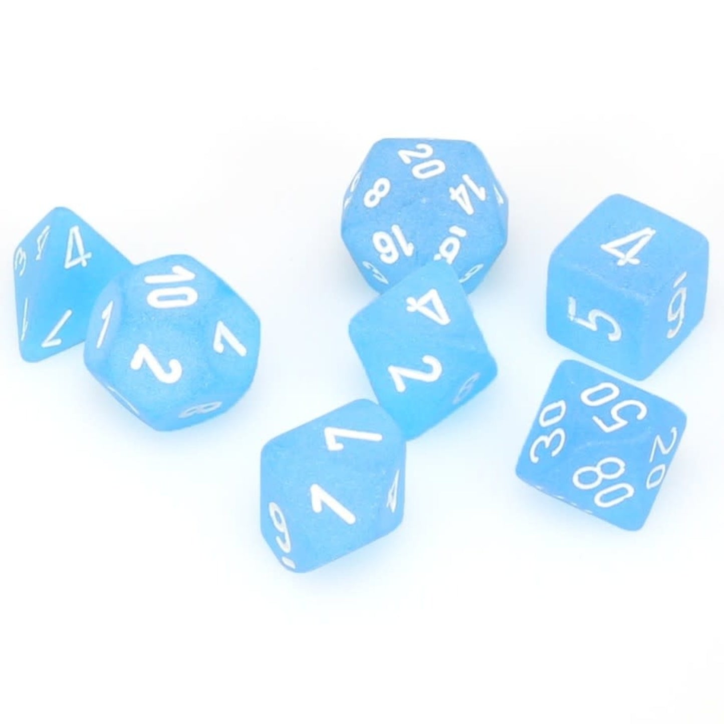Frosted: Mini-Polyhedral Caribbean Blue/white 7-Die Set 7-Die Set