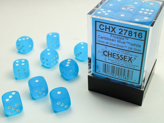 Frosted: 12mm D6 Caribbean Blue/White Block (36)