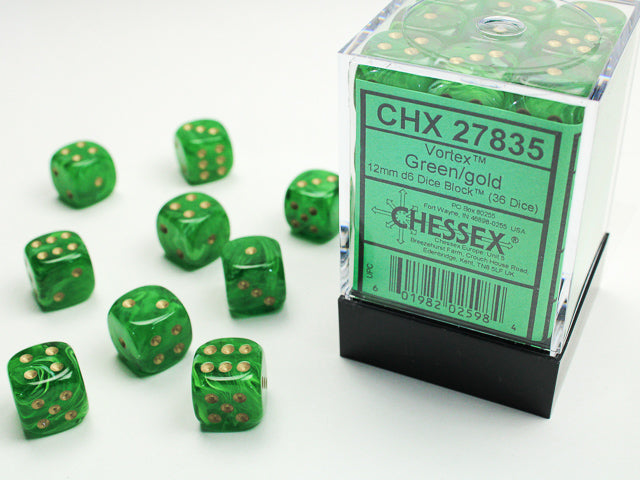 Vortex: 12mm D6 Green/Gold/Black (36)