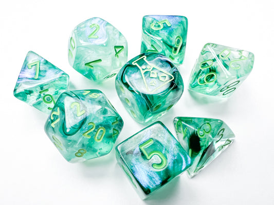 Lab Dice 6 Borealis: Poly Kelp/light green Luminary 7-Die Set (with bonus die)