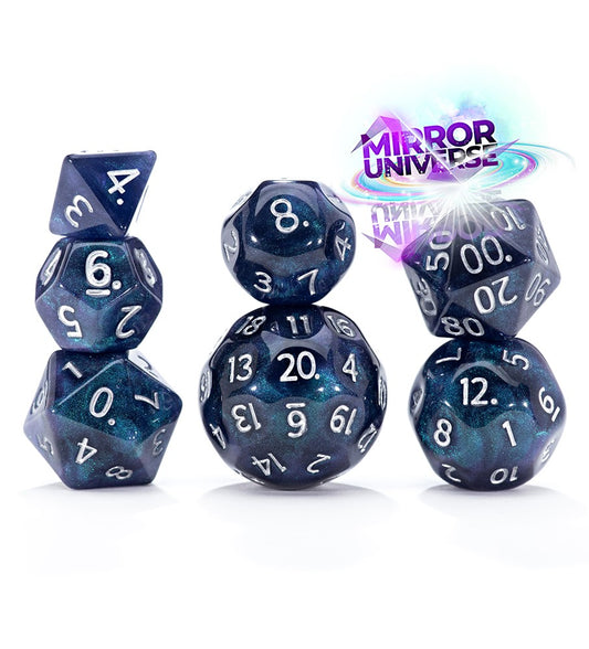 Double Dice: Mirror Universe - Galactic Purple & Blue Resin with Holographic Glitter 7 Die-Set