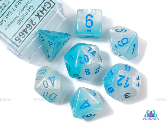 Gemini: Poly Pearl Turquoise-White/blue Luminary 7-Die Set