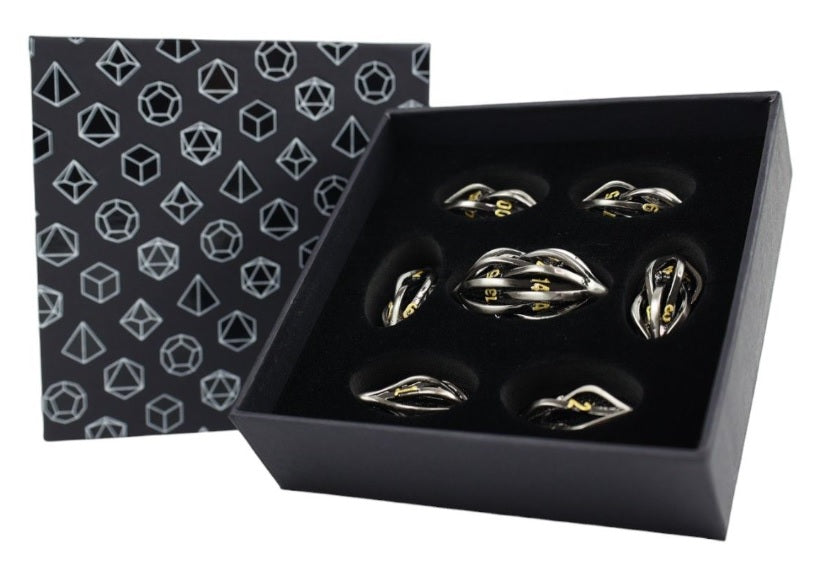 LPG Dice - RPG Set - Hollow Elliptic, Chrome and Gold