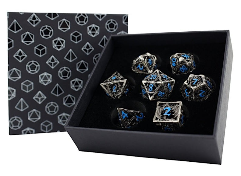 LPG Dice - RPG Set - Hollow Dragon, Stainless and Blue