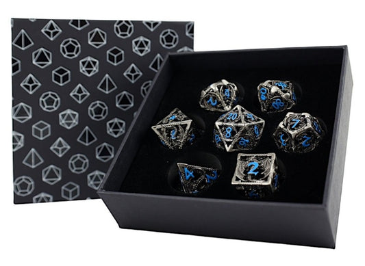 LPG Dice - RPG Set - Hollow Dragon, Stainless and Blue